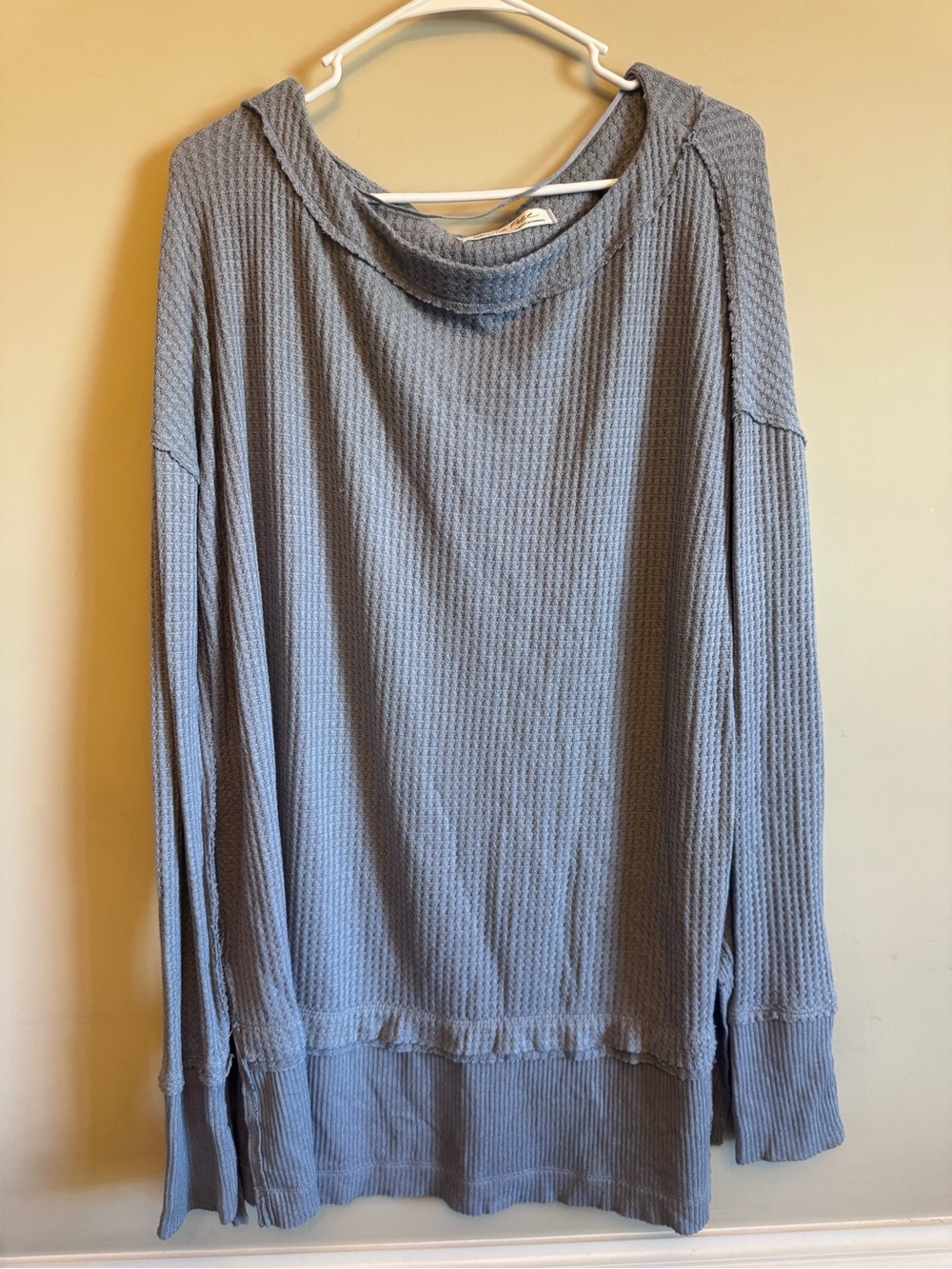 We The Free Light Blue Waffle Knit Cowl Neck Sweater